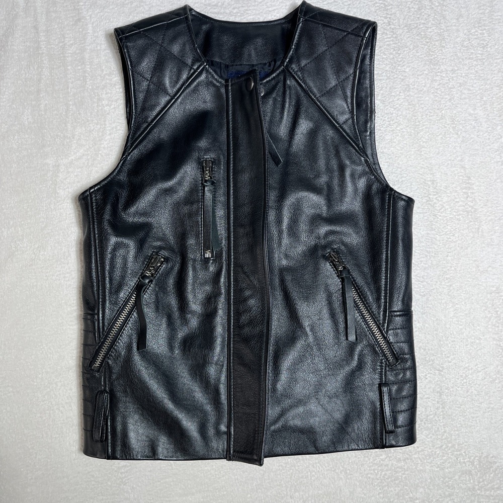 MADEWELL Black Leather Biker Vest Harley Sz Medium HD EUC Casual Motorcycle USA